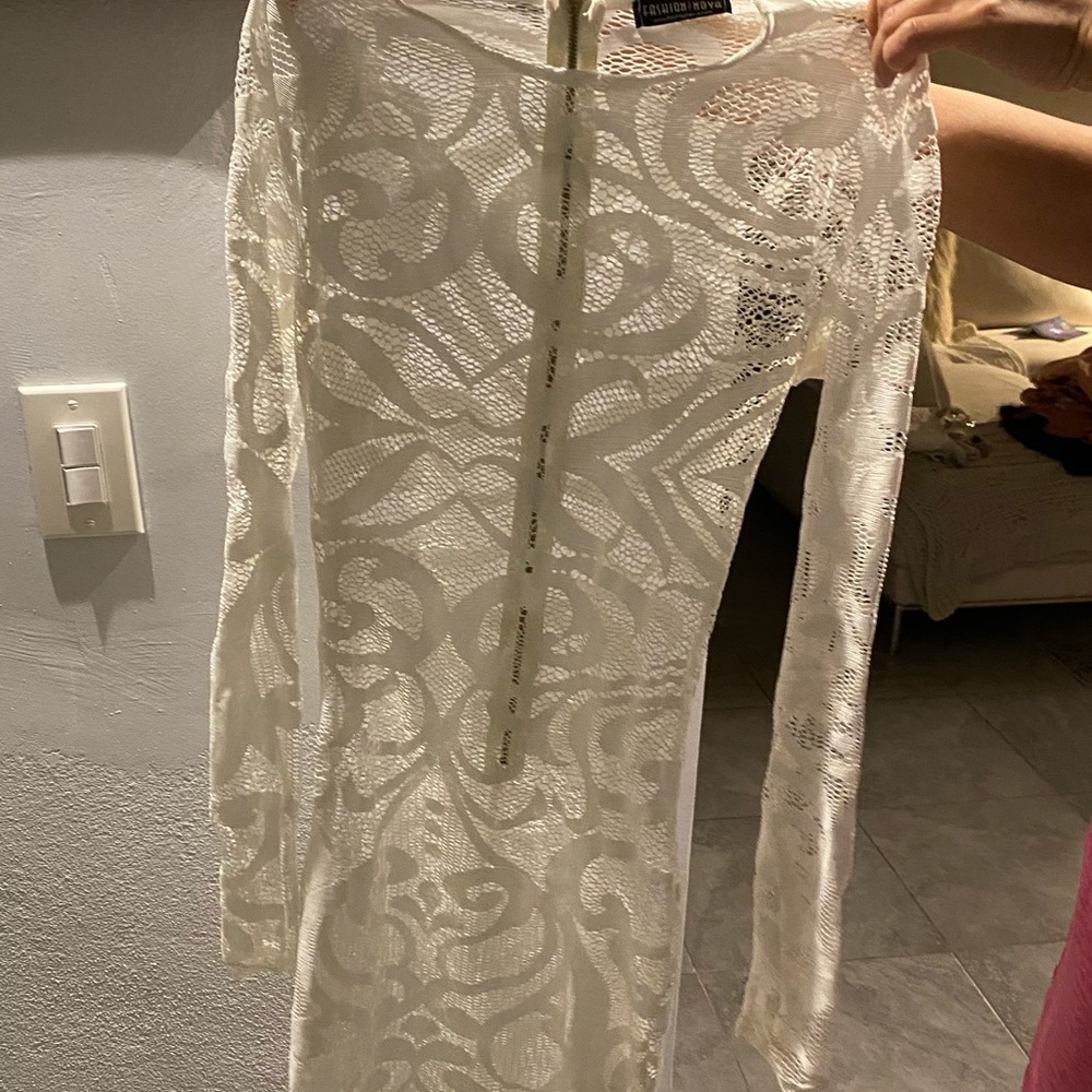 Super sexy see through mesh white dress